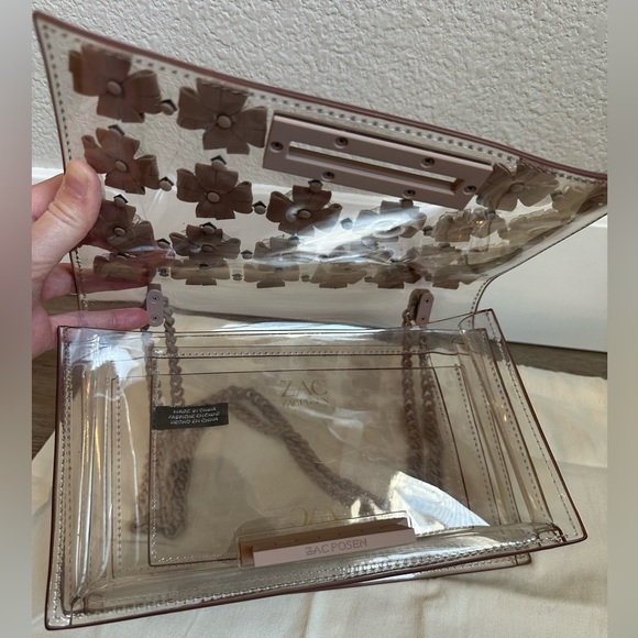 ZAC Zac Posen Earthette Chain Shoulder Floral Applique clear bag - Picture 7 of 10